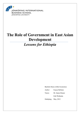 The Role of Government in East Asian Development Lessons for Ethiopia