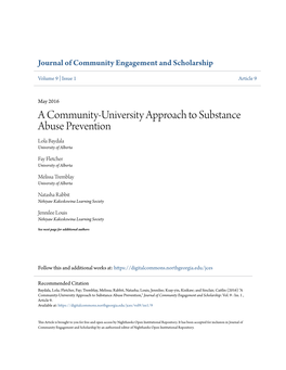 A Community-University Approach to Substance Abuse Prevention Lola Baydala University of Alberta