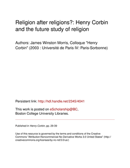 Henry Corbin and the Future Study of Religion