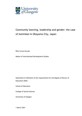 Community Learning, Leadership and Gender: the Case of Kominkan in Okayama City, Japan
