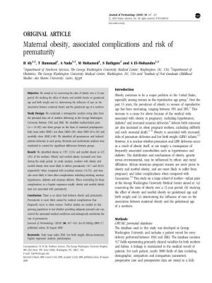 Maternal Obesity, Associated Complications and Risk of Prematurity