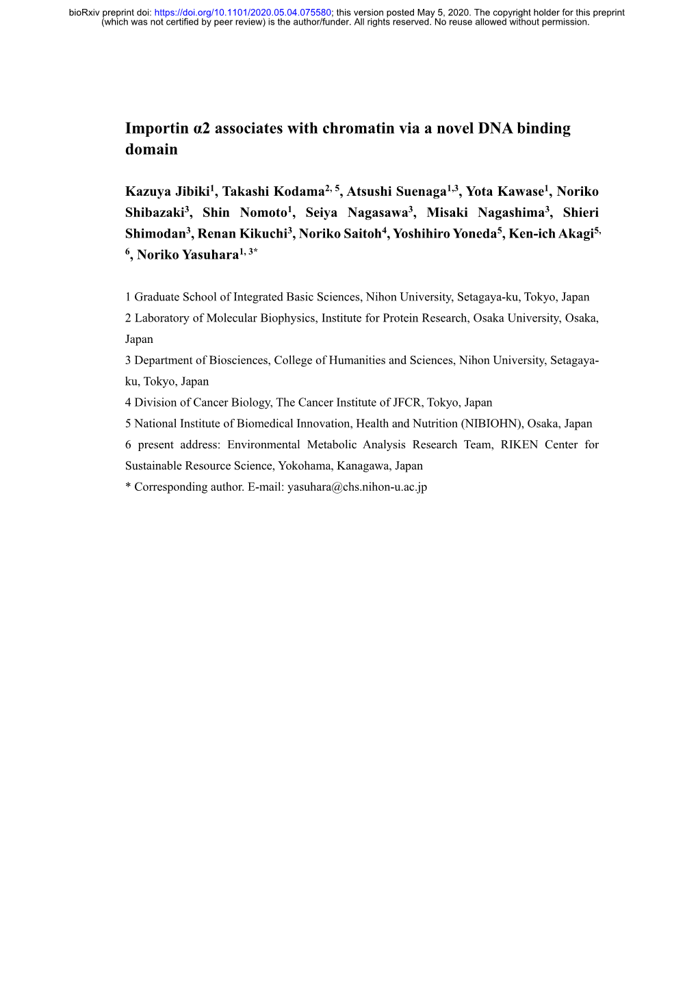 Importin Α2 Associates with Chromatin Via a Novel DNA Binding Domain