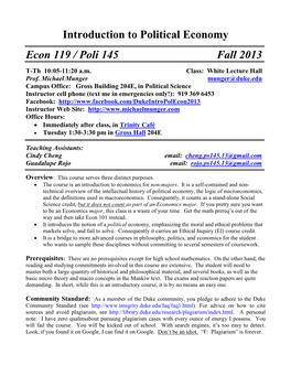 Introduction to Political Economy Econ 119 / Poli 145 Fall 2013