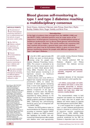 Blood Glucose Self-Monitoring in Type 1 and Type 2 Diabetes: Reaching a Multidisciplinary Consensus