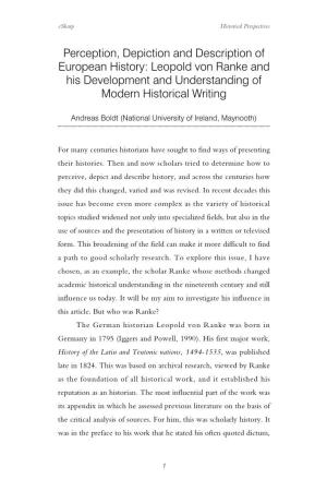 Leopold Von Ranke and His Development and Understanding of Modern Historical Writing