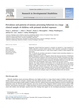 Prevalence and Patterns of Sensory Processing Behaviors in a Large Clinical Sample of Children with Prenatal Alcohol Exposure T