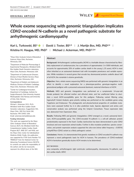 Whole Exome Sequencing with Genomic Triangulation Implicates CDH2-Encoded N-Cadherin As a Novel Pathogenic Substrate for Arrhythmogenic Cardiomyopathy