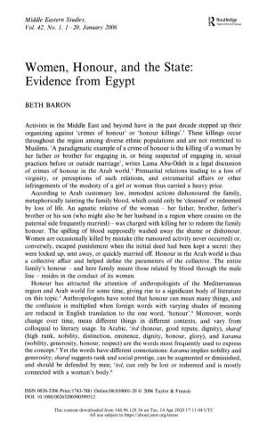 Women, Honour, and the State: Evidence from Egypt
