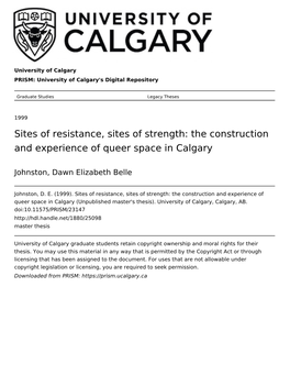 The Construction and Experience of Queer Space in Calgary