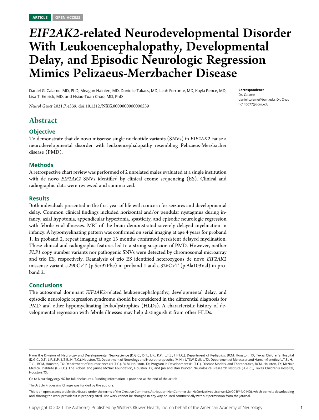 EIF2AK2-Related Neurodevelopmental Disorder with Leukoencephalopathy, Developmental Delay, and Episodic Neurologic Regression Mimics Pelizaeus-Merzbacher Disease