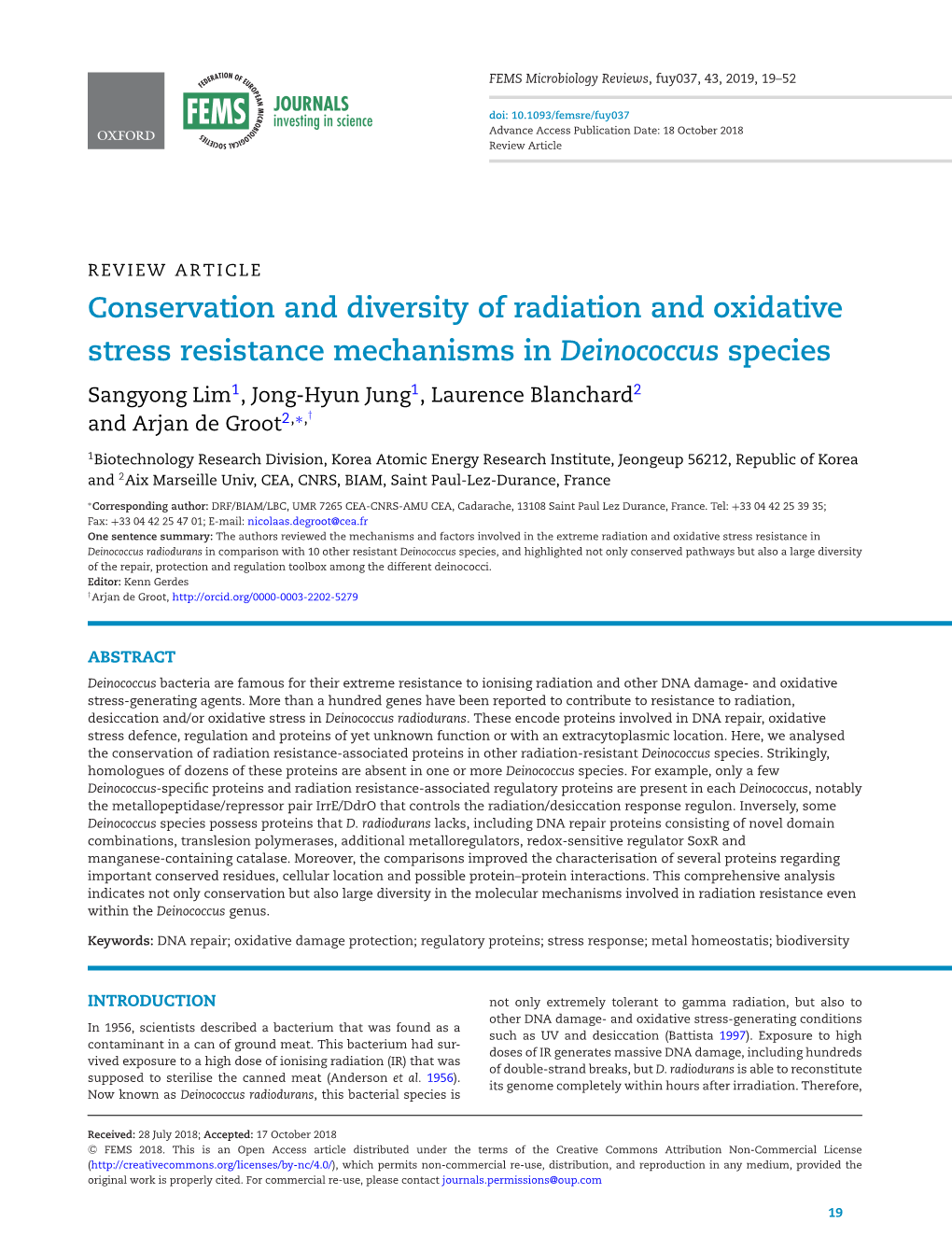 Conservation and Diversity of Radiation and Oxidative Stress Resistance