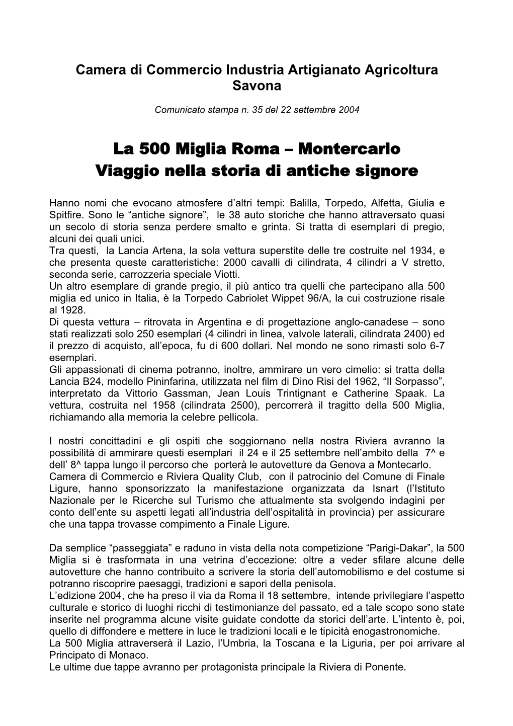 La 500 Miglia Roma – Montercarlo Viaggio Nella Storia Di Antiche Signore