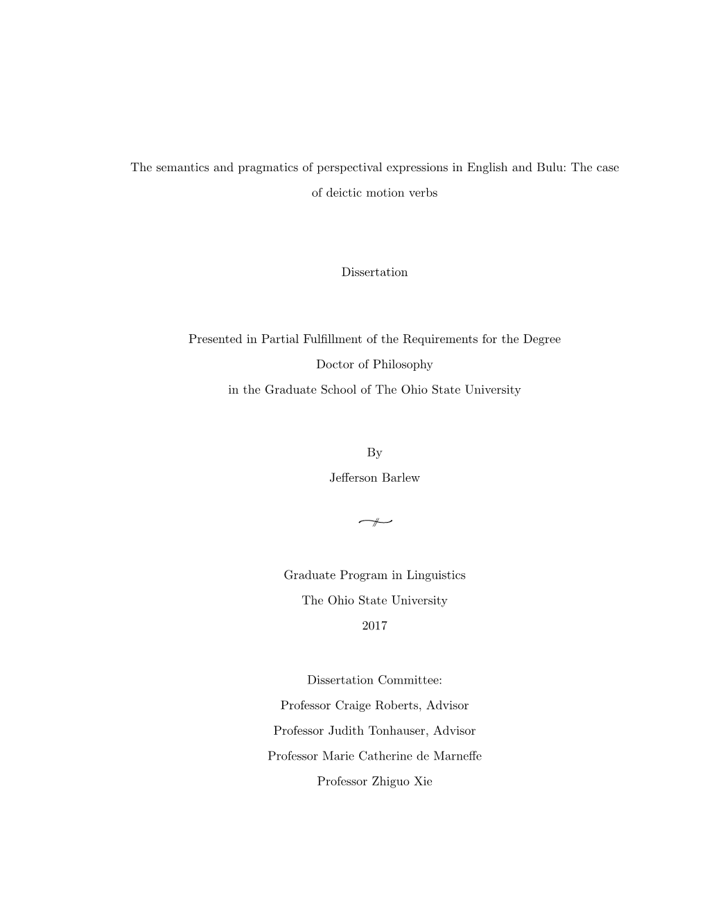 The Semantics and Pragmatics of Perspectival Expressions in English and Bulu: the Case of Deictic Motion Verbs