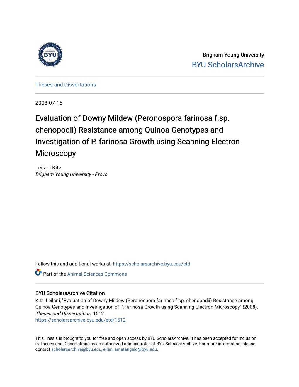 Evaluation of Downy Mildew (Peronospora Farinosa F.Sp