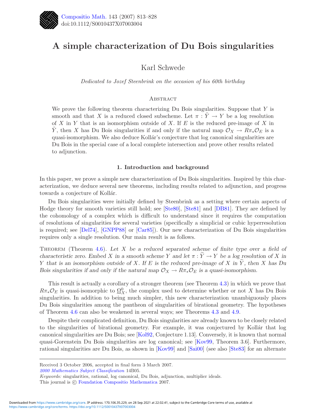 A Simple Characterization of Du Bois Singularities