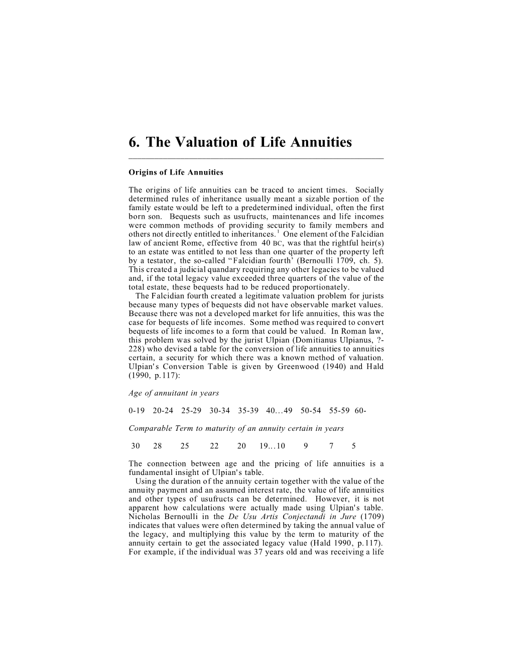 6. the Valuation of Life Annuities ______