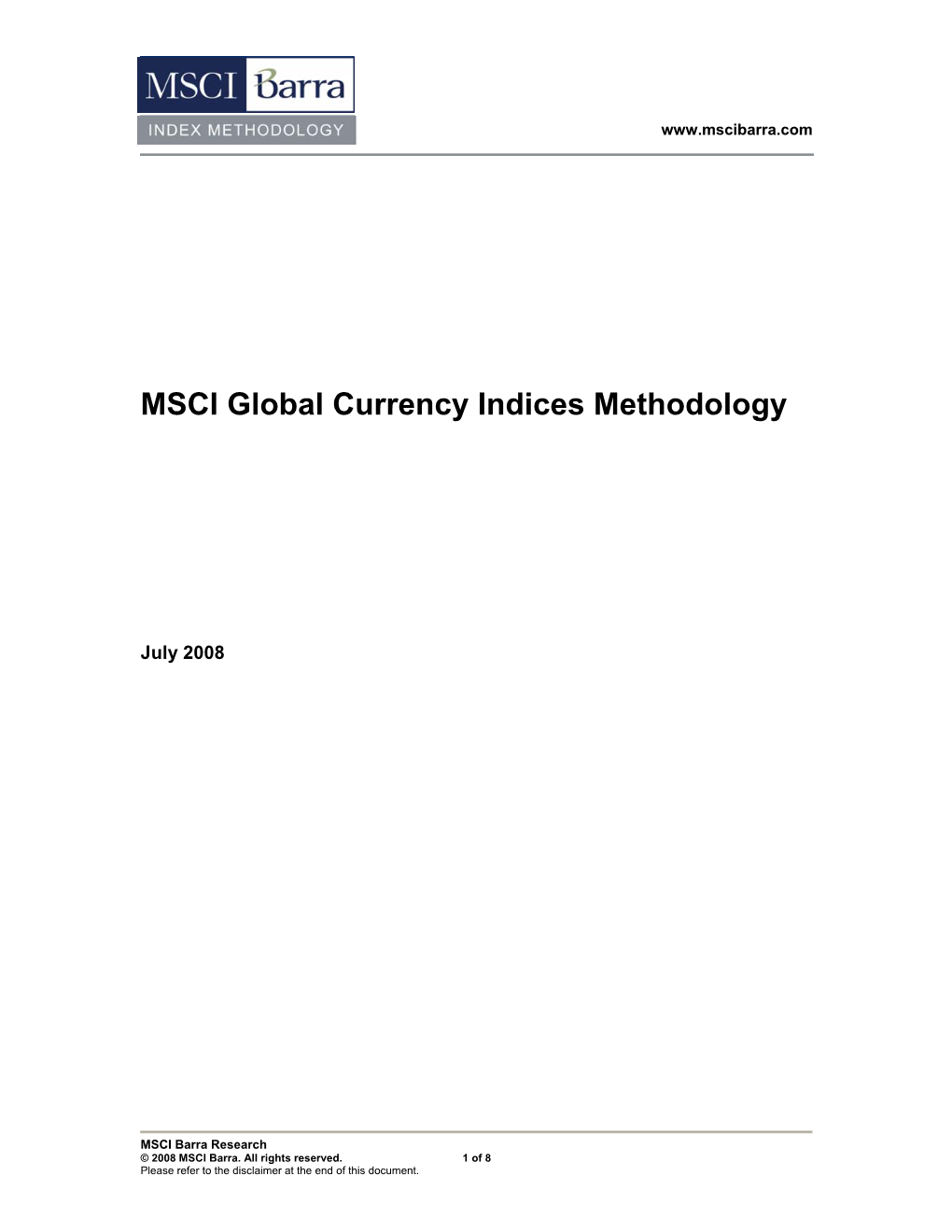 MSCI Global Currency Indices Methodology