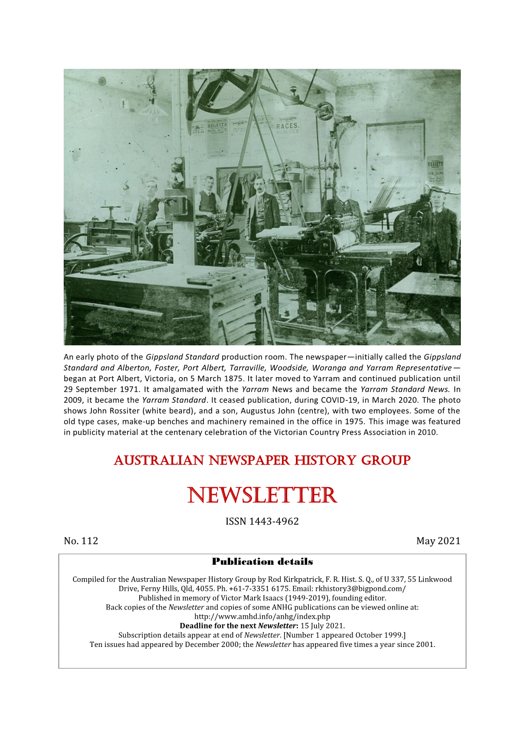 NEWSLETTER ISSN 1443-4962 No