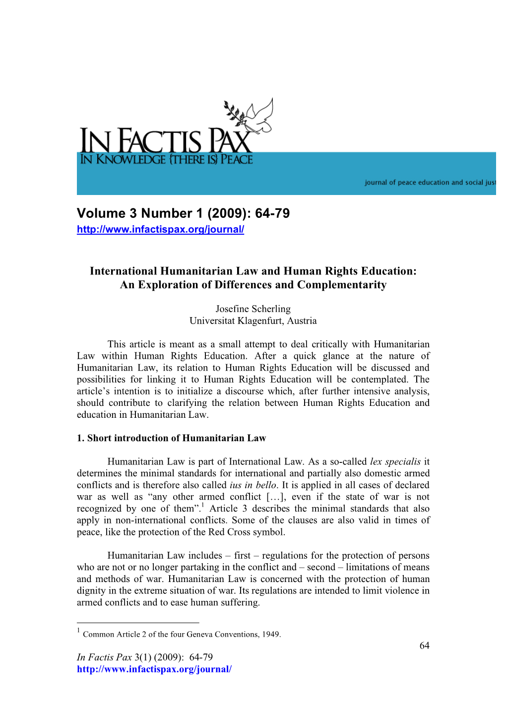 International Humanitarian Law and Human Rights Education: an Exploration of Differences and Complementarity