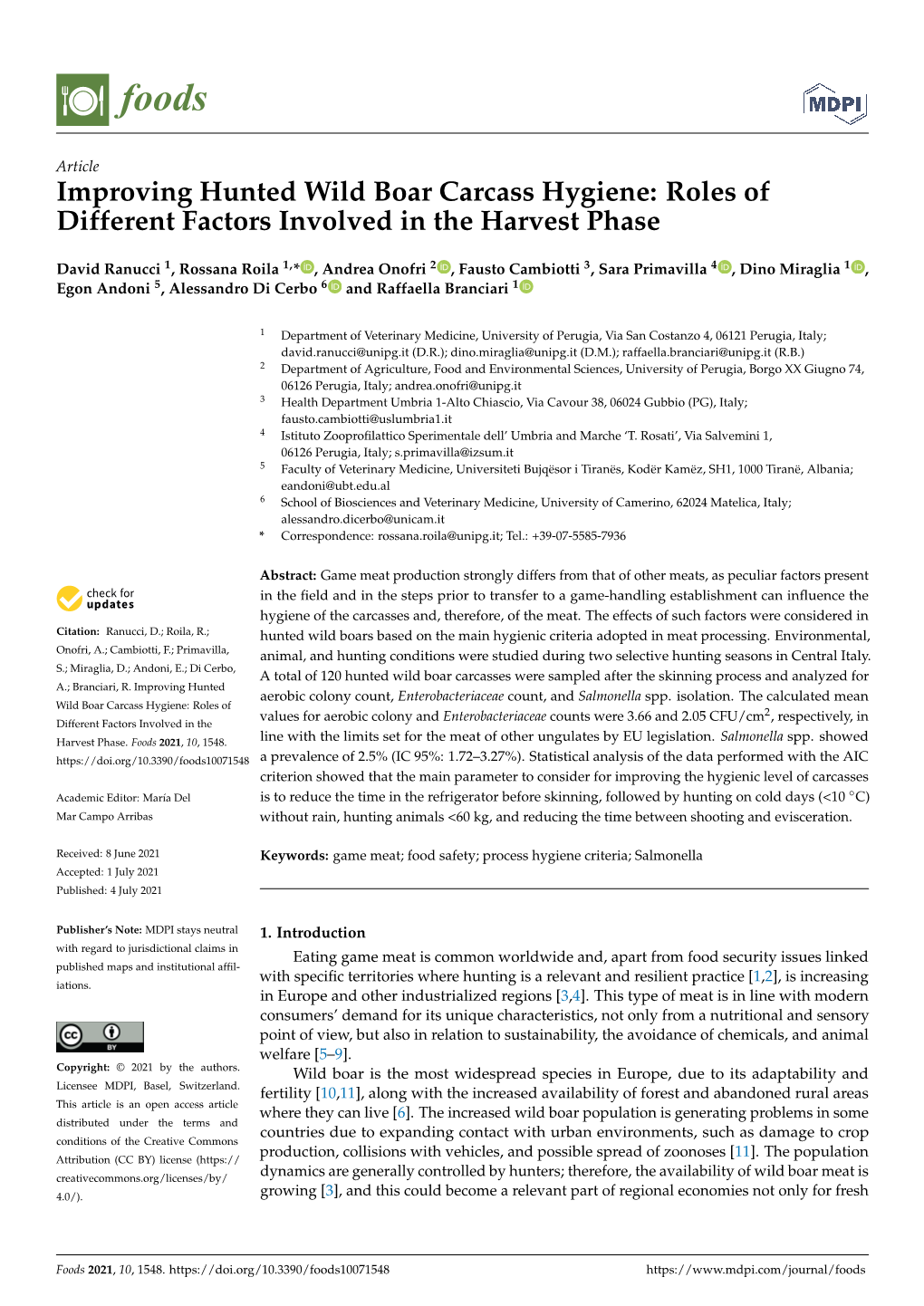 Improving Hunted Wild Boar Carcass Hygiene: Roles of Different Factors Involved in the Harvest Phase