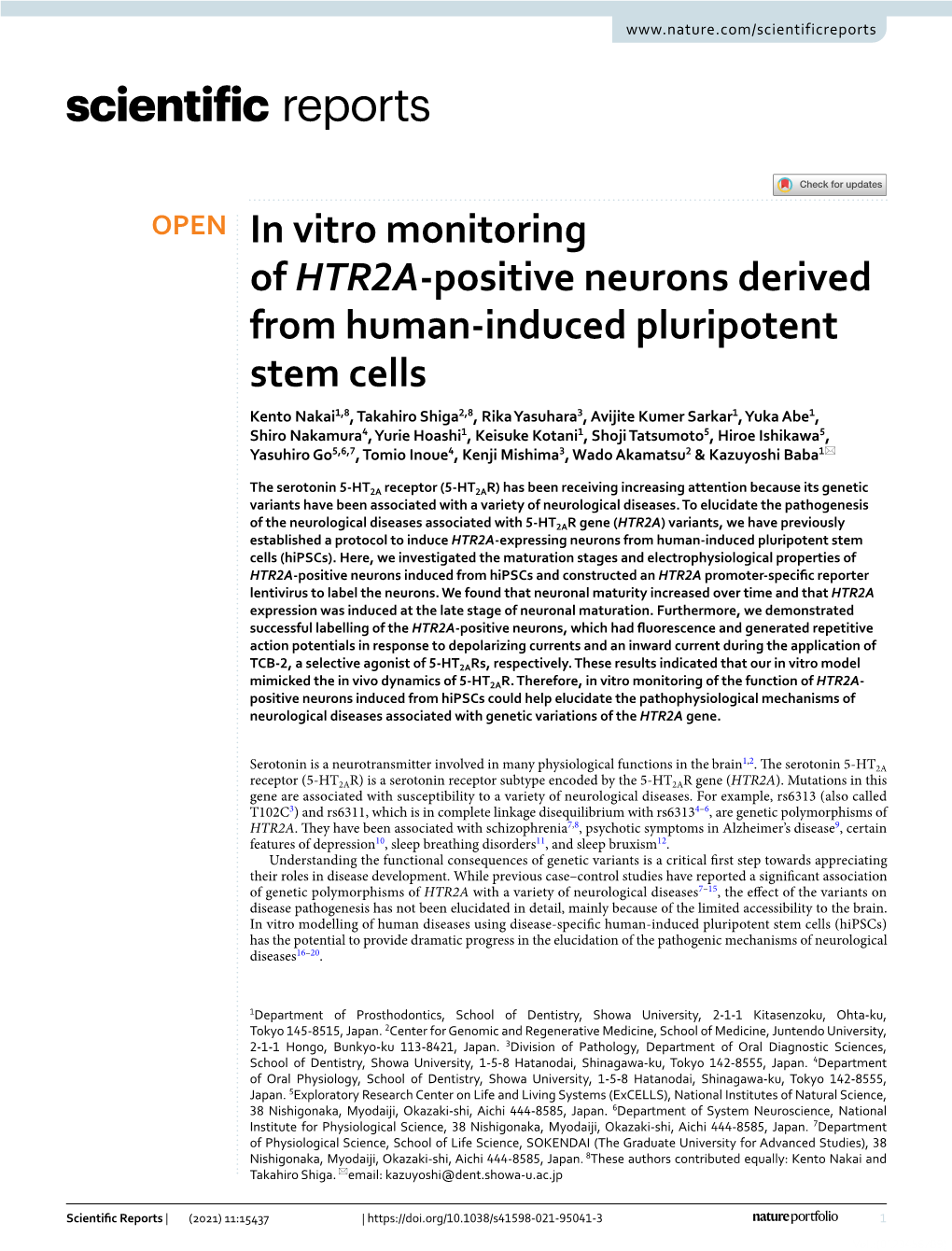 In Vitro Monitoring of HTR2A-Positive Neurons Derived from Human