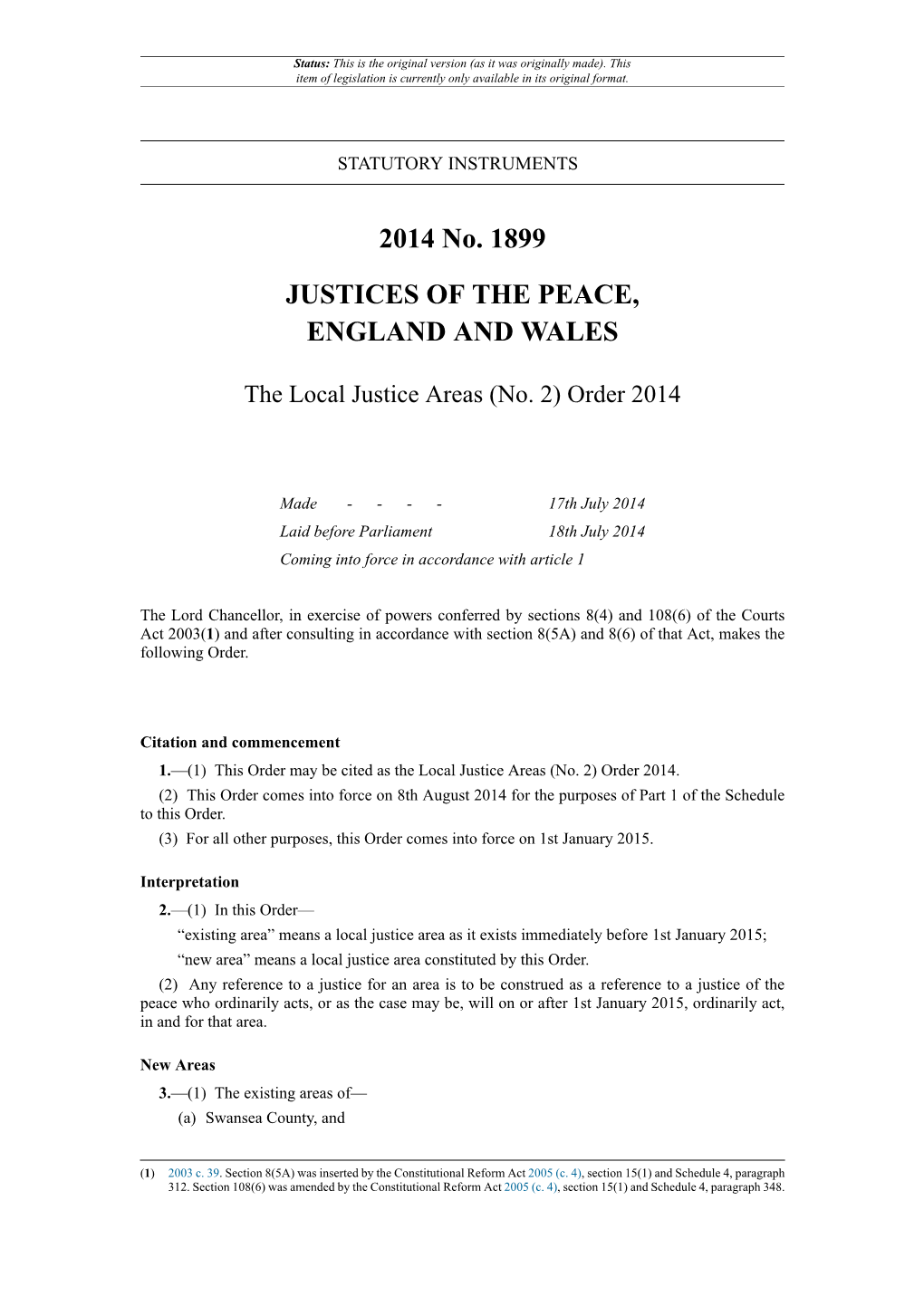 The Local Justice Areas (No. 2) Order 2014