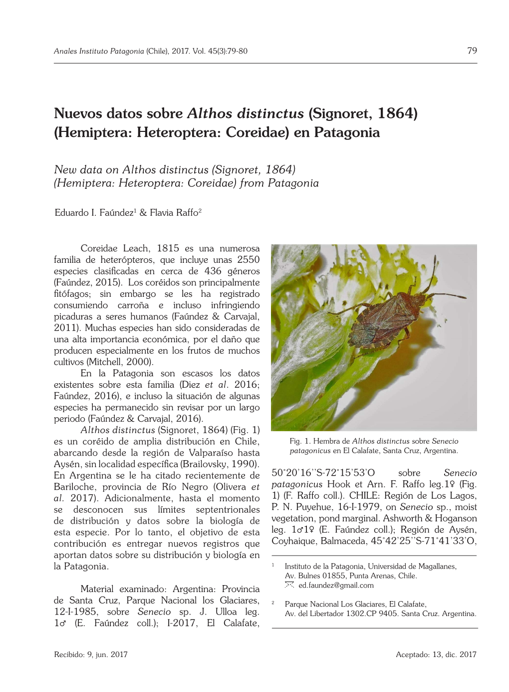 Nuevos Datos Sobre Althos Distinctus (Signoret, 1864) (Hemiptera: Heteroptera: Coreidae) En Patagonia