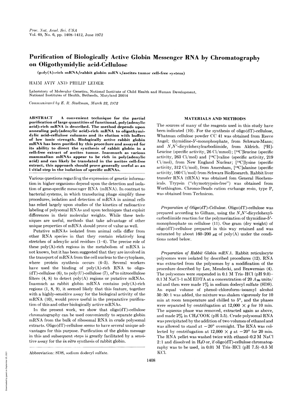 Purification of Biologically Active Globin Messenger RNA By