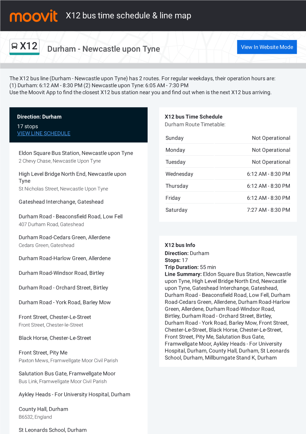 X12 Bus Time Schedule & Line Route