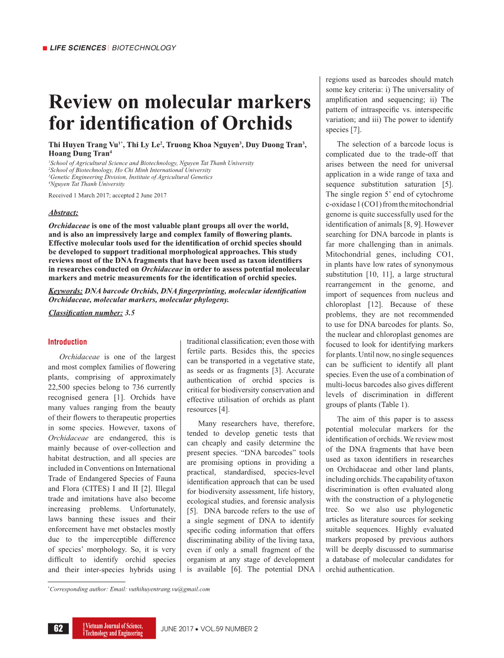 Review on Molecular Markers for Identification of Orchids