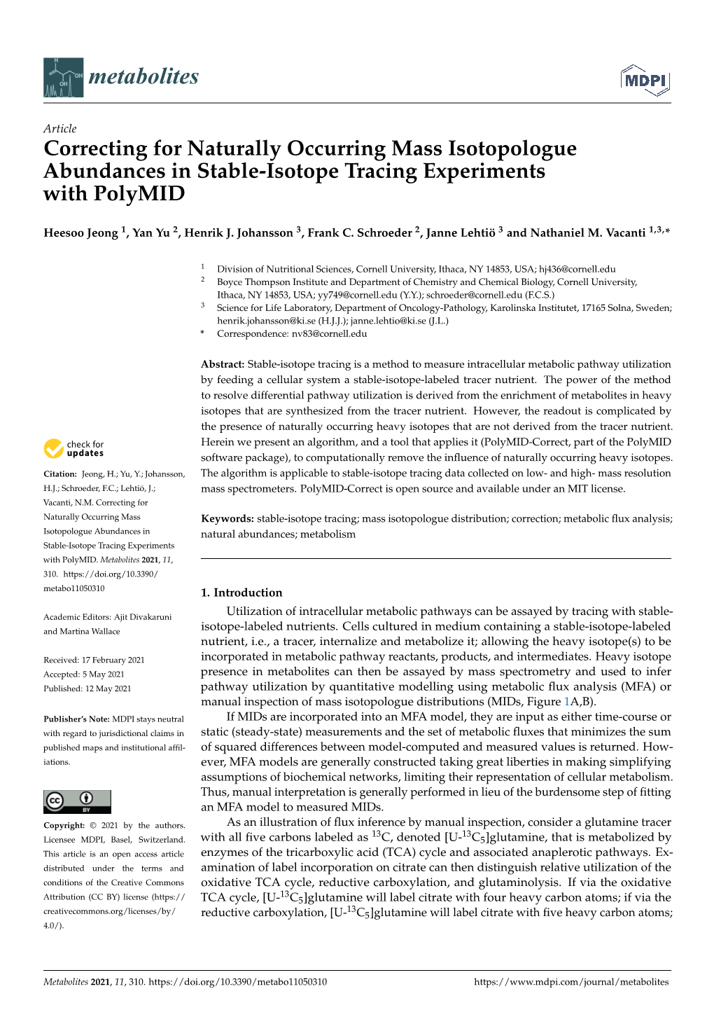 Correcting for Naturally Occurring Mass Isotopologue Abundances in Stable-Isotope Tracing Experiments with Polymid