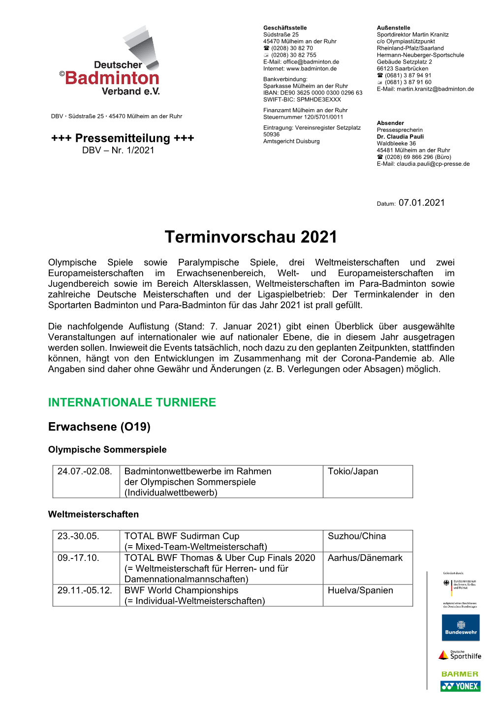 Terminvorschau 2021