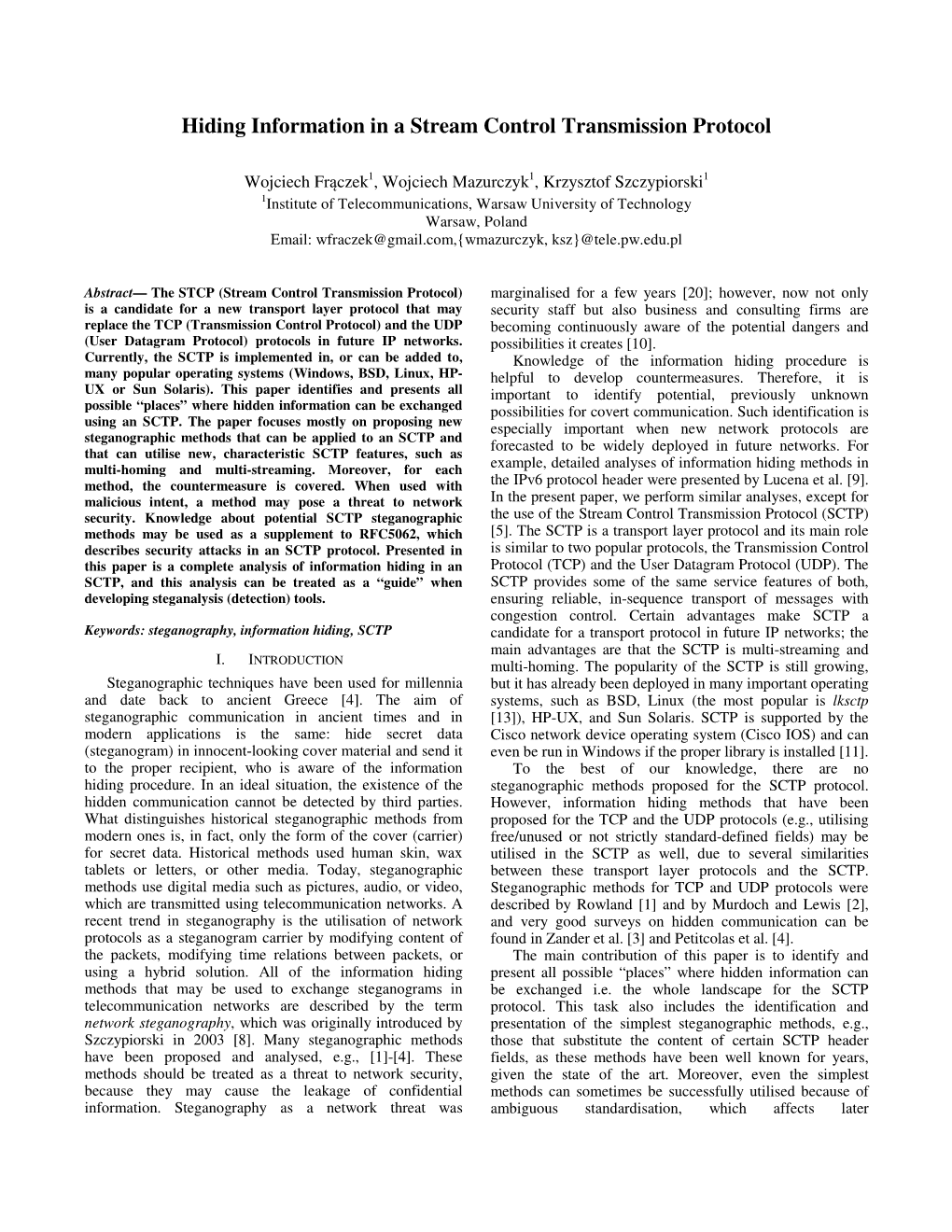 Hiding Information in a Stream Control Transmission Protocol