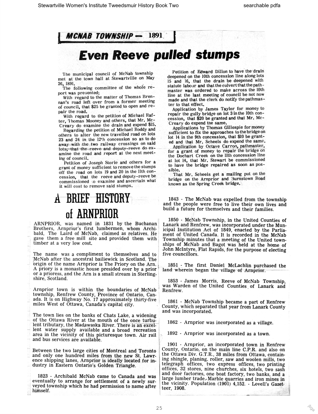 I MCNAB TOWNSHIP — 1891 I Even Reeve Pulled Stumps