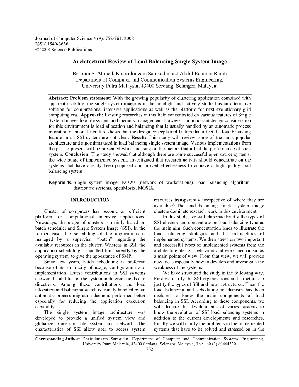 Architectural Review of Load Balancing Single System Image