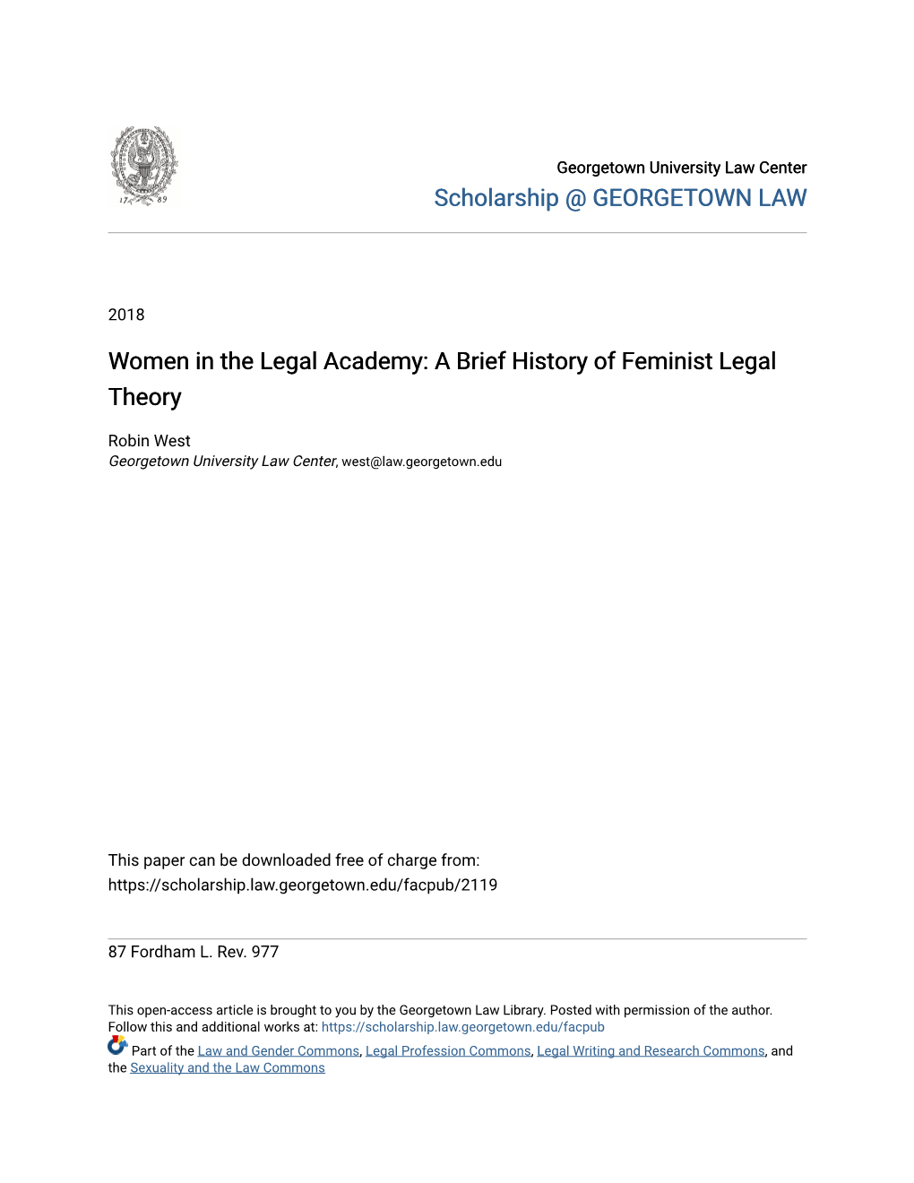 Women in the Legal Academy: a Brief History of Feminist Legal Theory