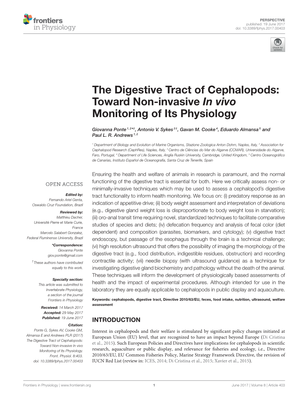 The Digestive Tract of Cephalopods: Toward Non-Invasive in Vivo Monitoring of Its Physiology