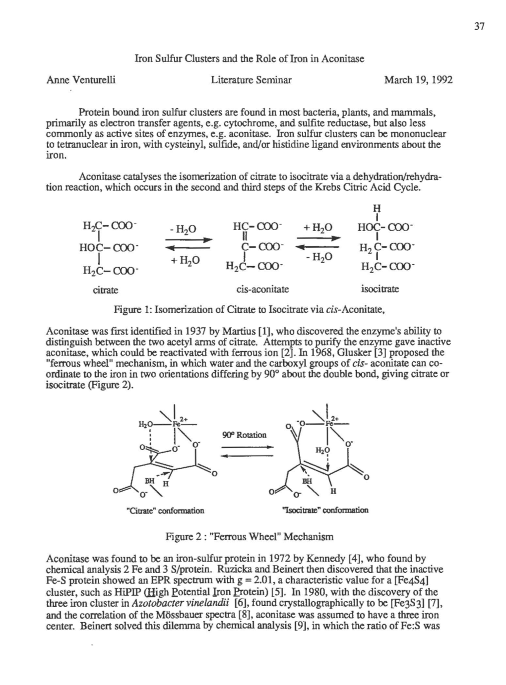 Iron Sulfur Clusters and the Role of Iron in Aconitase