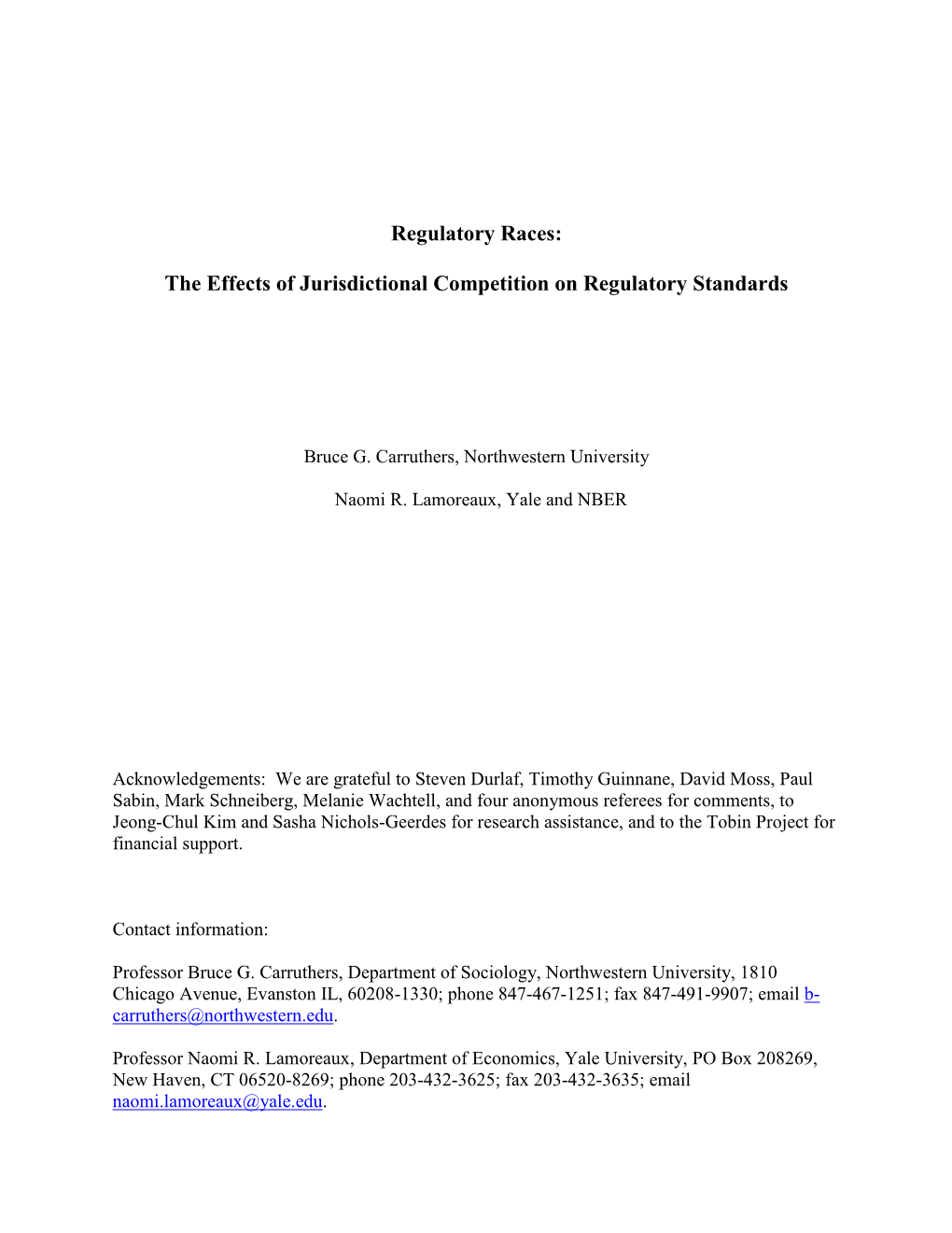 The Effects of Jurisdictional Competition on Regulatory Standards