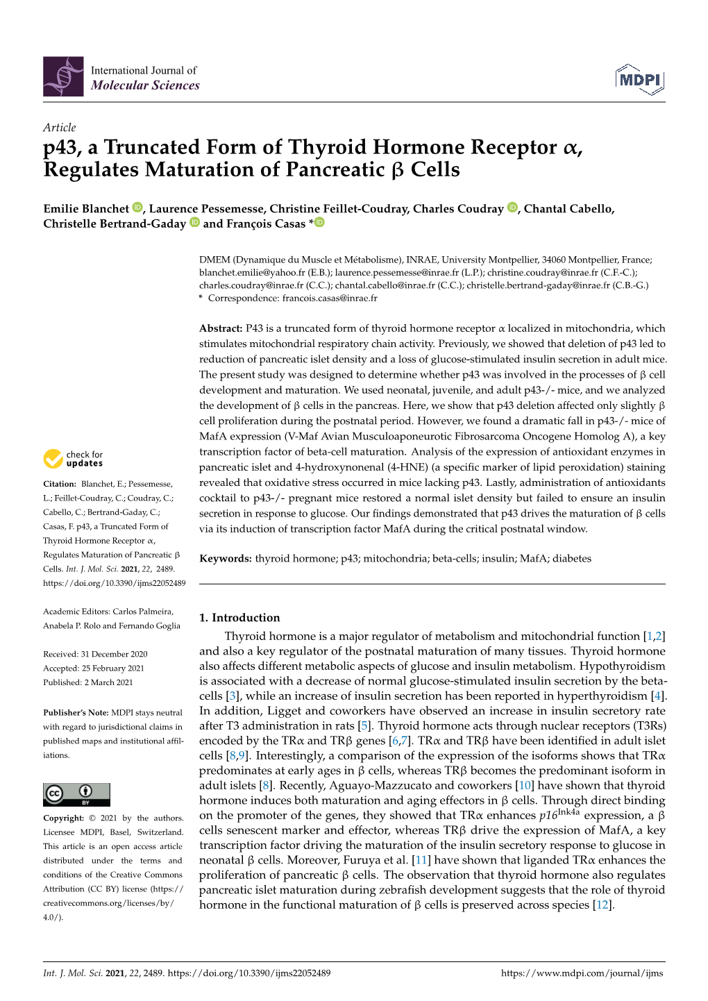 P43, a Truncated Form of Thyroid Hormone Receptor , Regulates