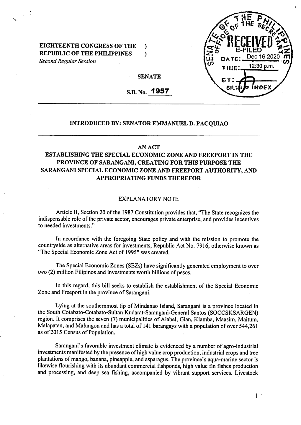 Sarangani Special Economic Zone and Freeport Authority, and Appropriating Funds Therefor