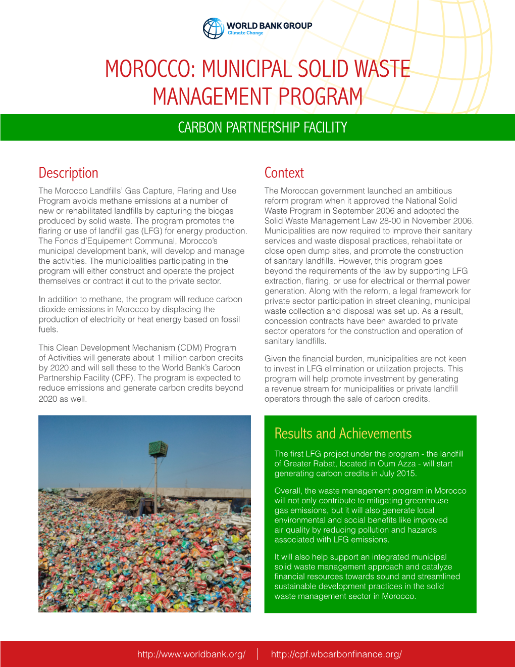 Morocco: Municipal Solid Waste Management Program Carbon Partnership Facility