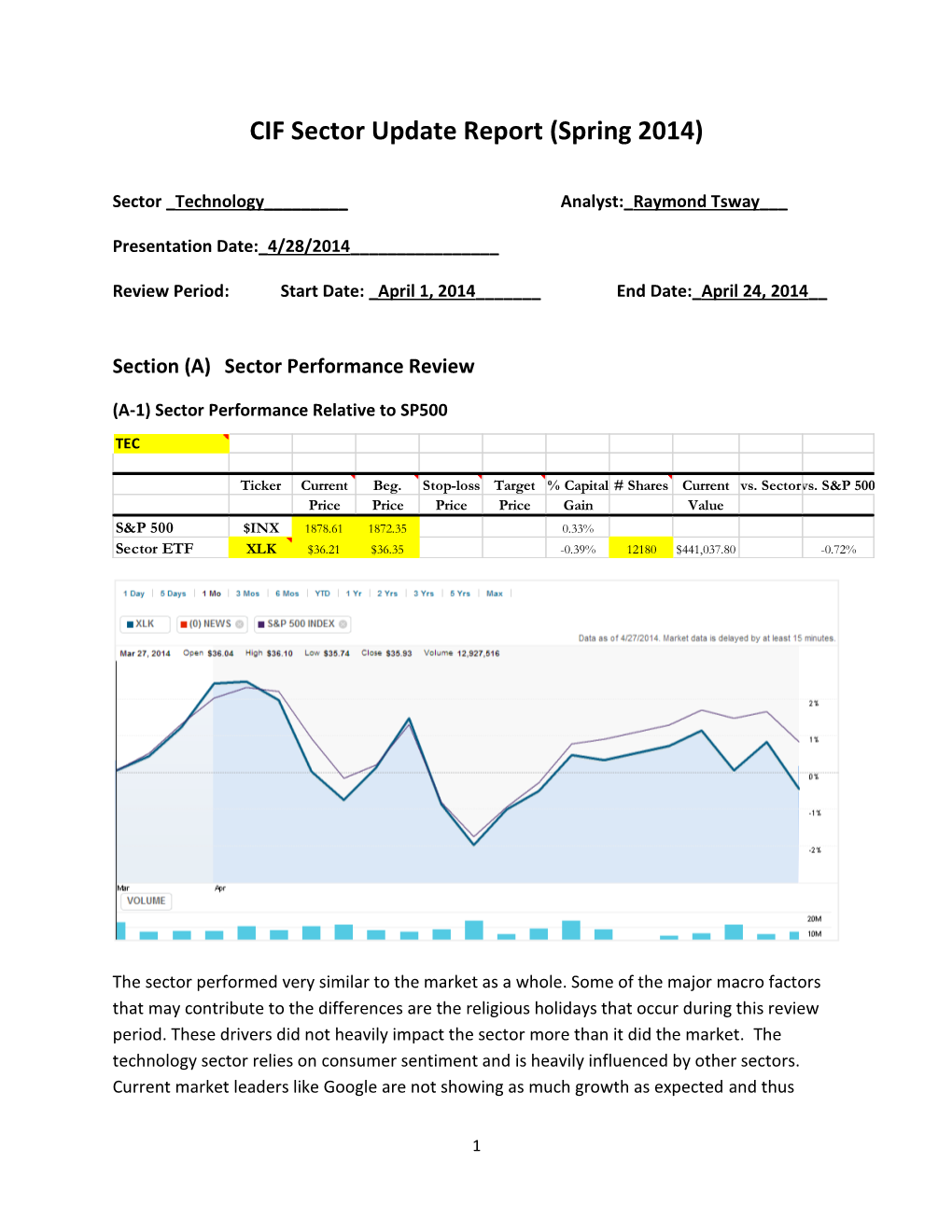 CIF Sector Update Report (Spring 2014)