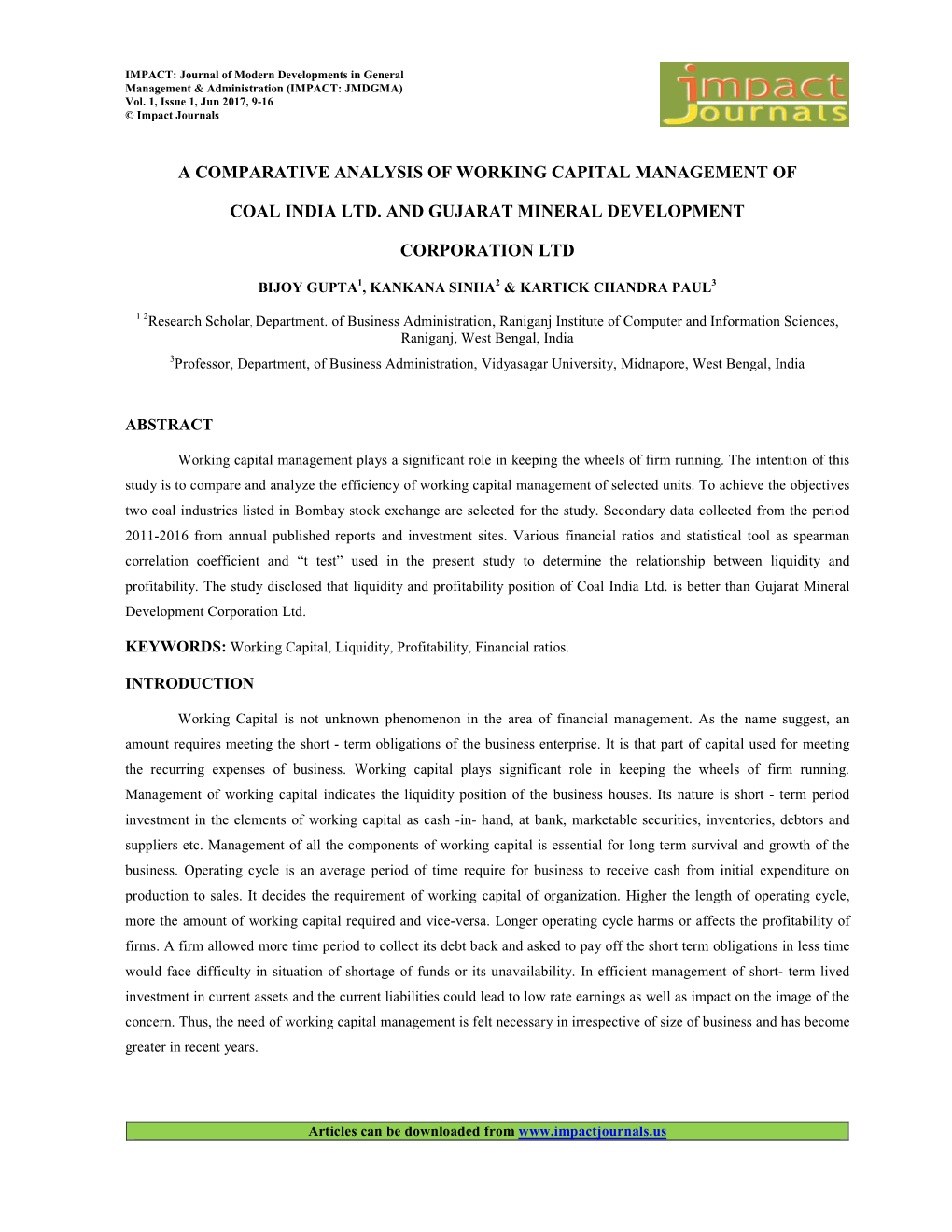 A Comparative Analysis of Working Capital Management of Coal India Ltd