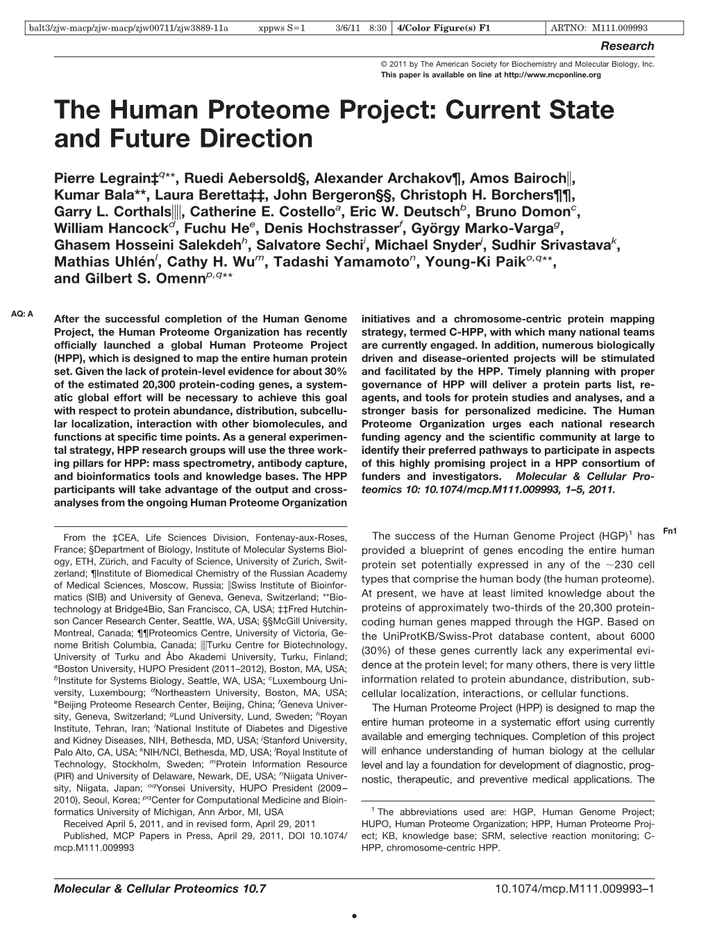 The Human Proteome Project: Current State and Future Direction