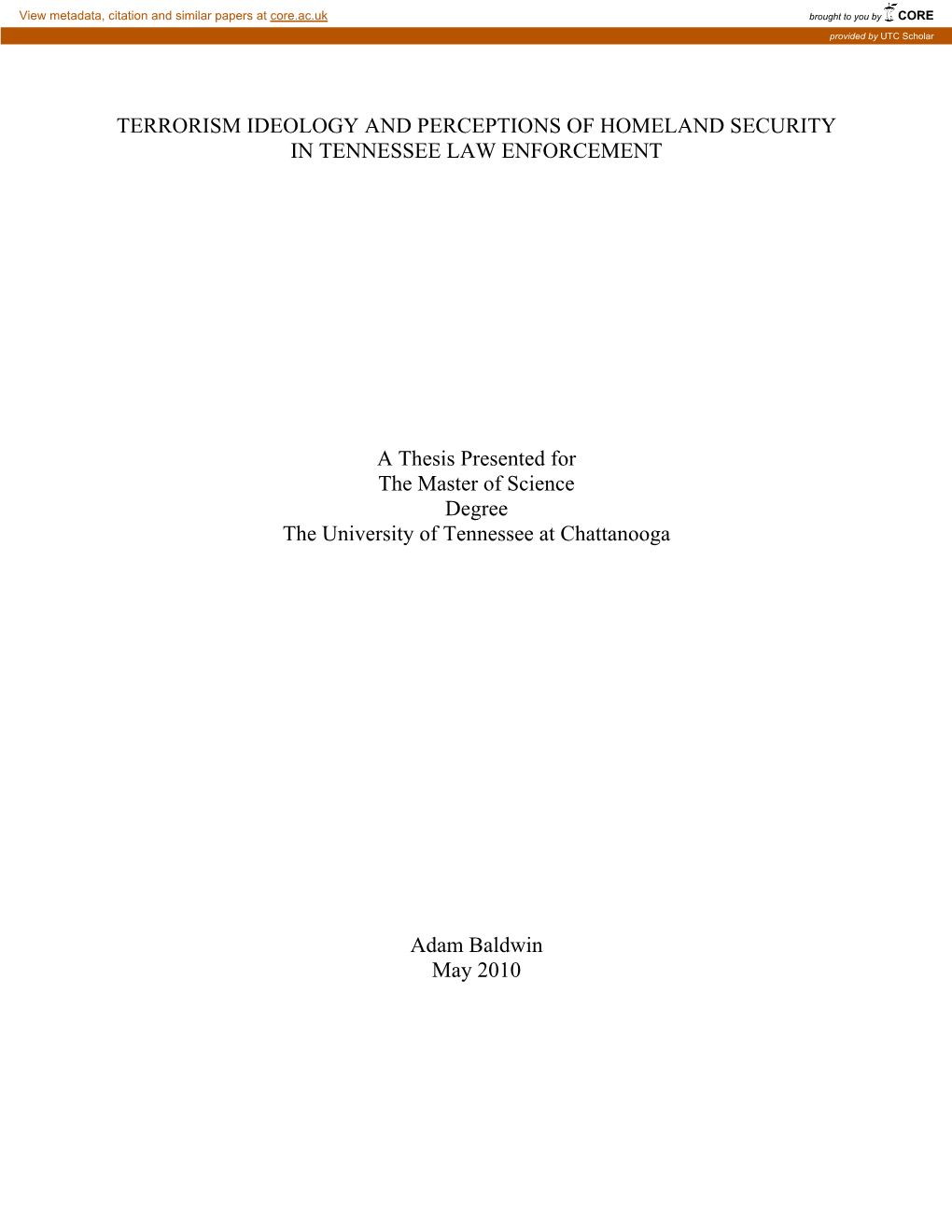 Terrorism Ideology and Perceptions of Homeland Security in Tennessee Law Enforcement