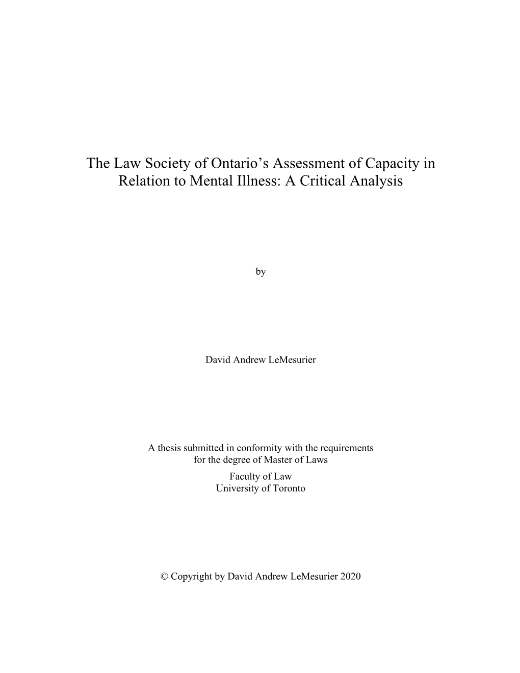 The Law Society of Ontario's Assessment of Capacity In