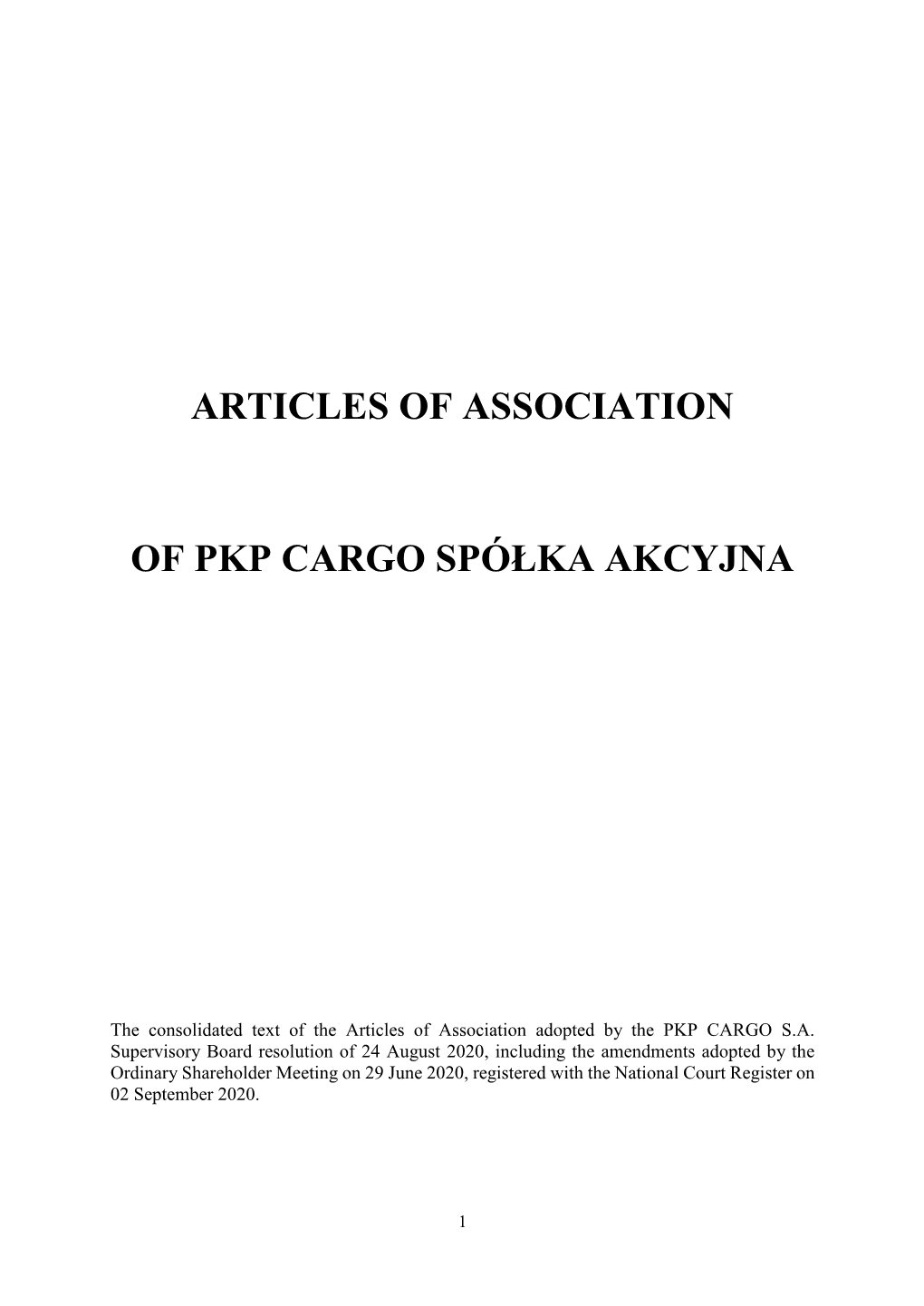 Articles of Association of PKP CARGO S.A