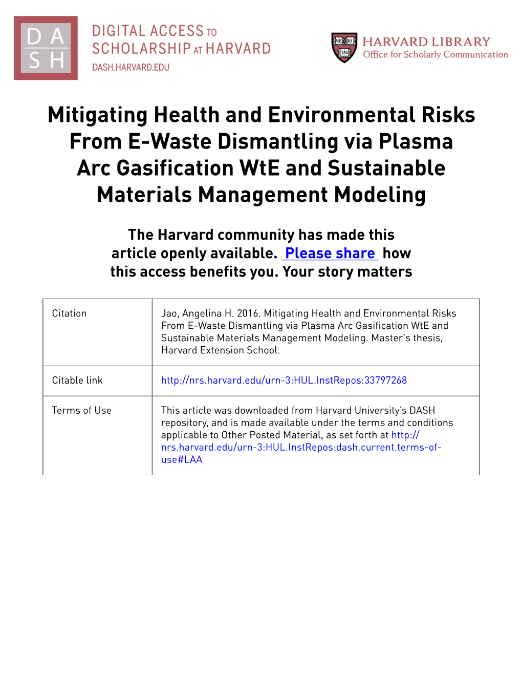 Mitigating Health and Environmental Risks from E-Waste Dismantling Via Plasma Arc Gasification Wte and Sustainable Materials Management Modeling