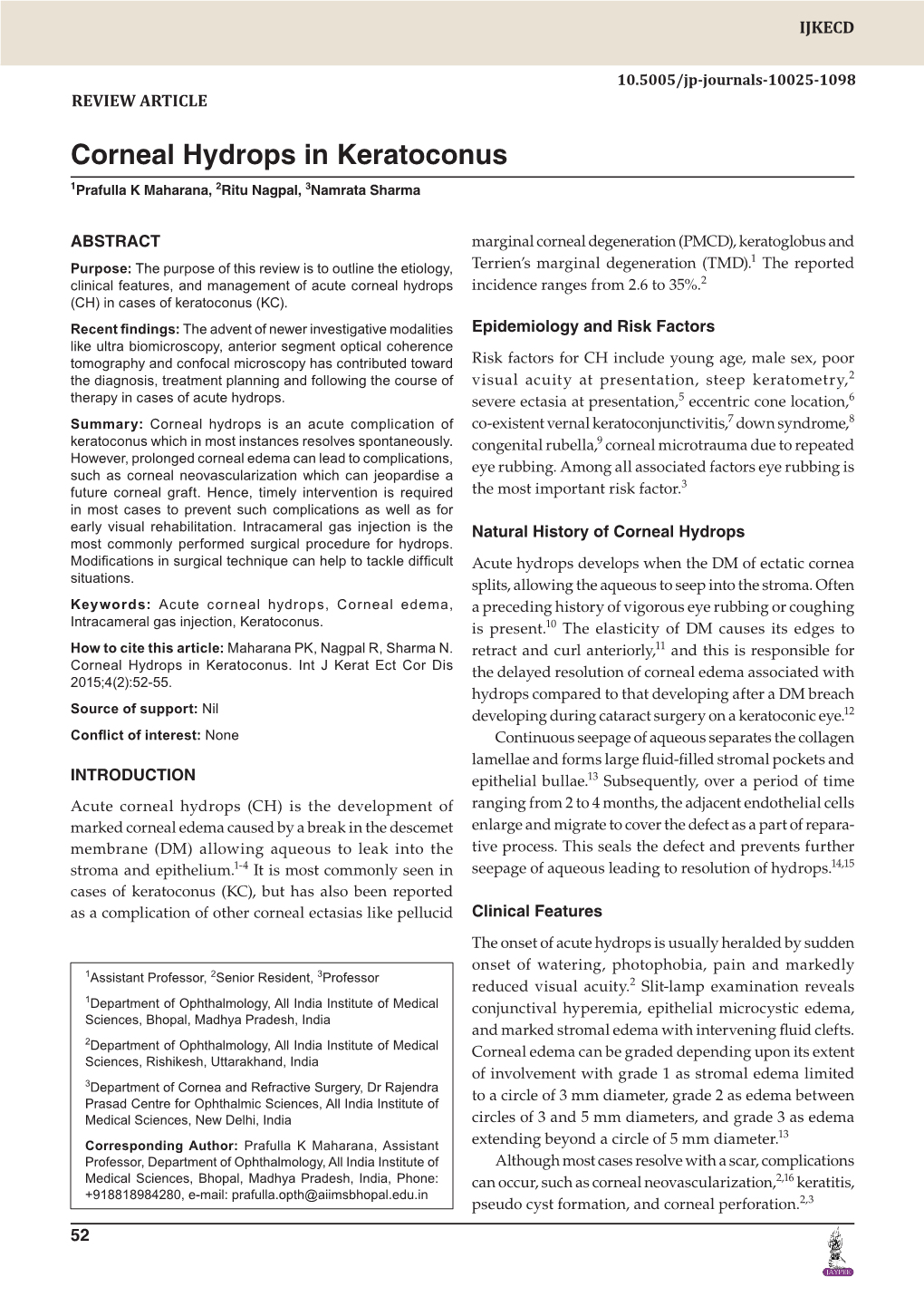 Corneal Hydrops in Keratoconus 1Prafulla K Maharana, 2Ritu Nagpal, 3Namrata Sharma